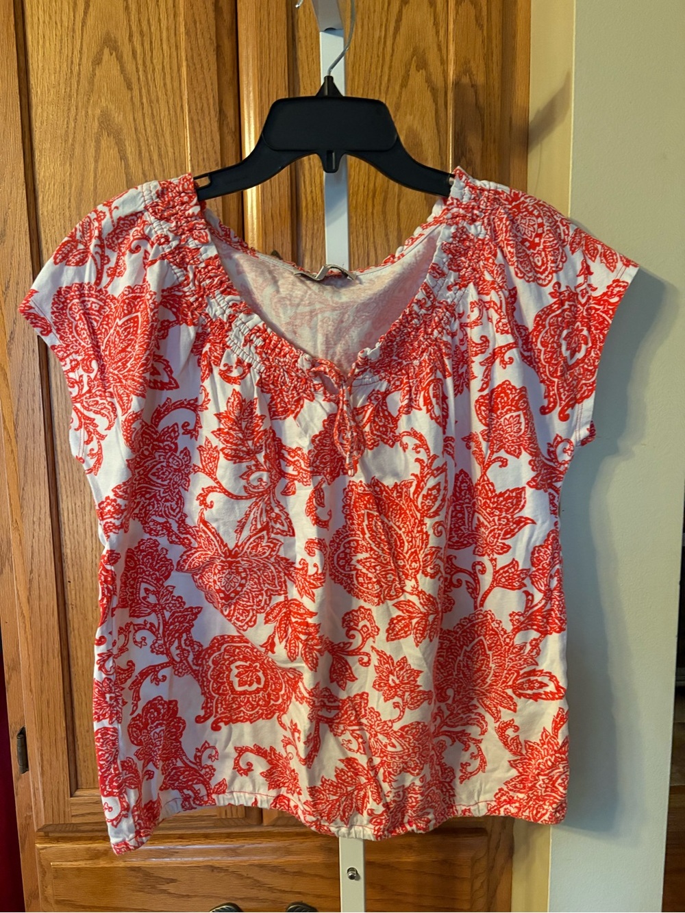 Jones New York White Blouse with Red Paisley Print